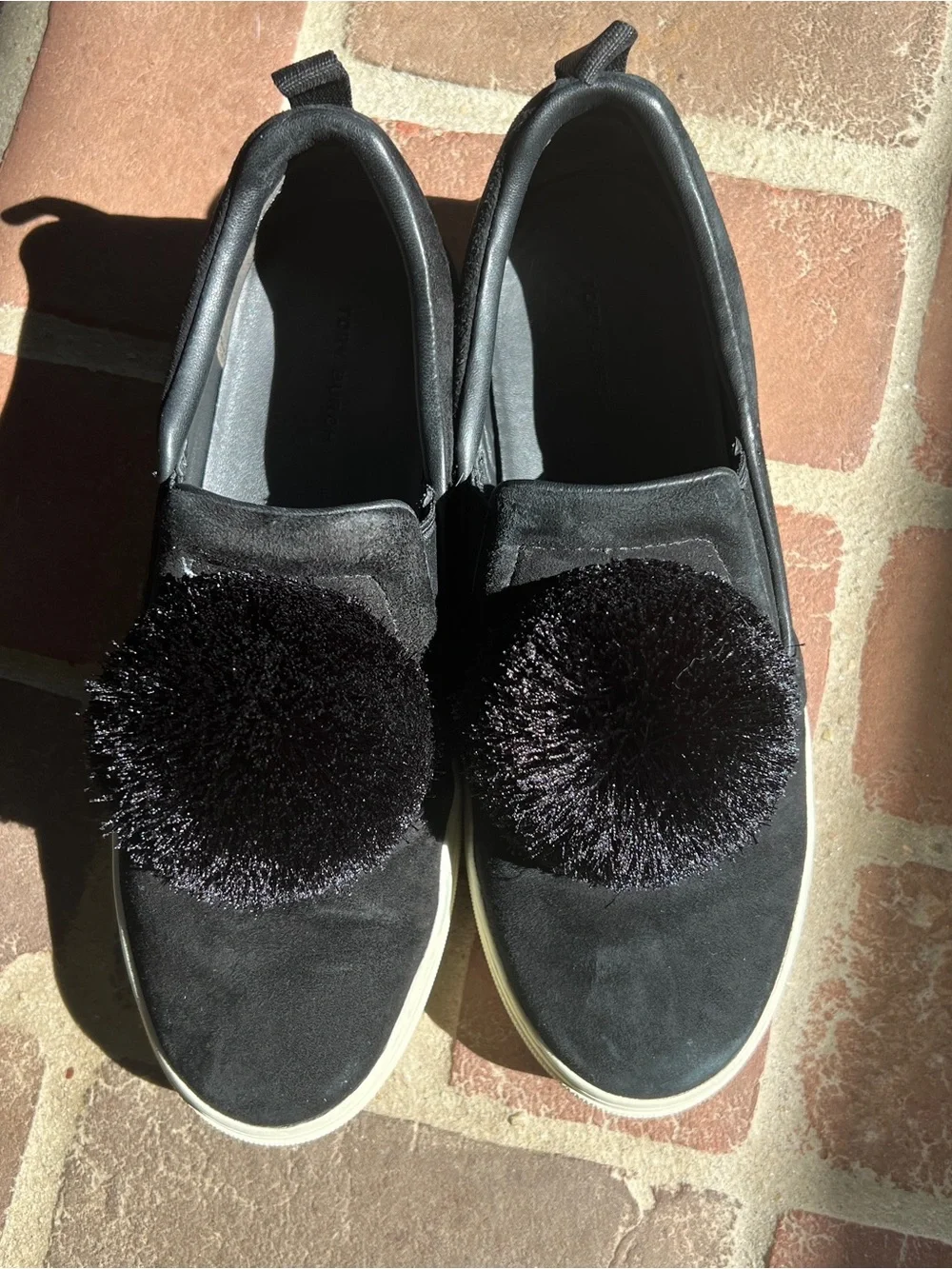 Tory Burch Black Slip-On Pom Pom Platform Sneakers with Cream Sole